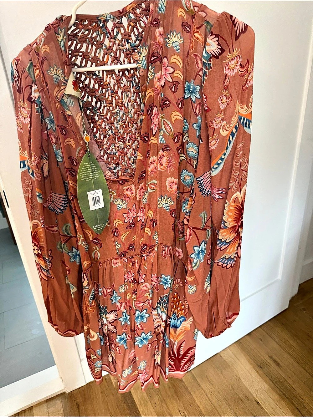 Mocha Boho Enhance Lace Long Sleeve Mini Dress - Picture 3 of 7